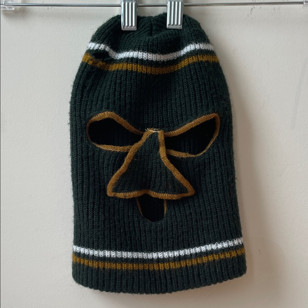Vintage forest green gold ski mask balaclava beanie
